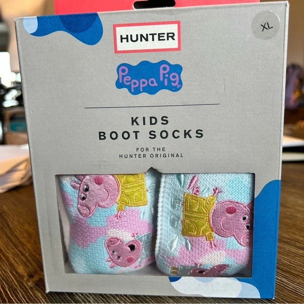 Hunter x Peppa Pig Kids Original Boot Socks XL US 4-6 Rose Metal Pink NIB Rare
